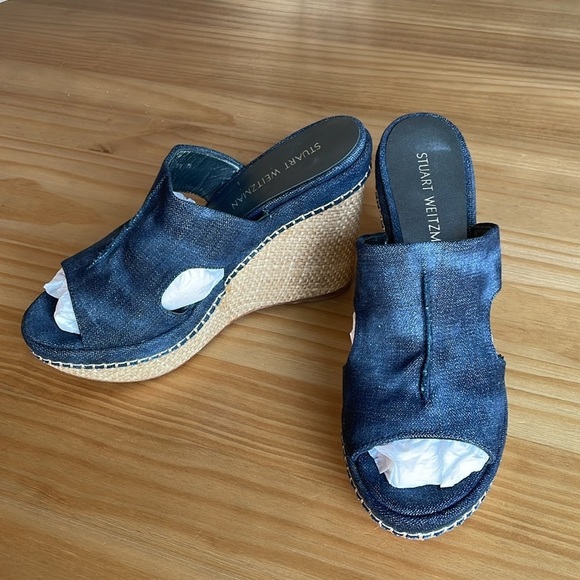 Like New! Stuart Weitzman Espadrille Denim Wedges‎ - Picture 3 of 11